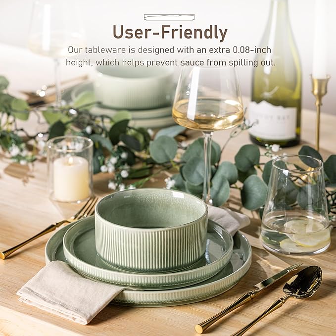 GBHOME Stoneware Dinnerware Sets for 4,Round Reactive Glaze Ceramic Plates and Bowls Set,Highly Scratch Resistant| Dishwasher & Microwave Safe Dishes Set,Service for 4(12Pcs)