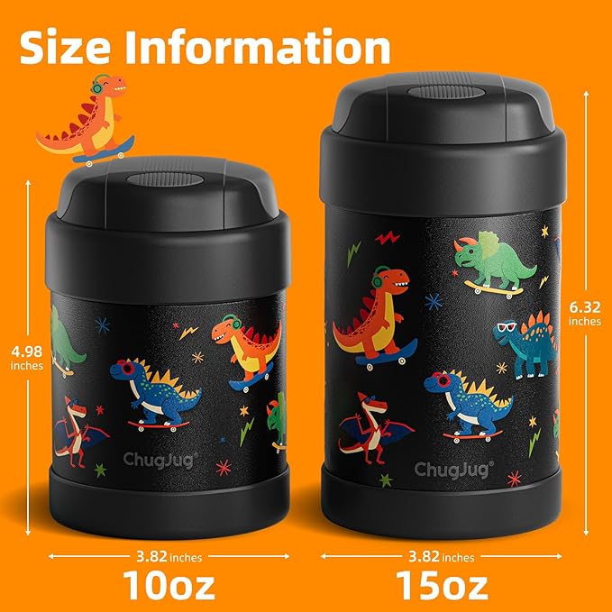 10 oz Soup Thermo for Hot Food Kids Insulated Food Jar with Spoon, Lunch Thermo Container, Width Mouth Vacuum Stainless Steel Food Thermo for School Travel, Leakproof, Easy to Open(Black)