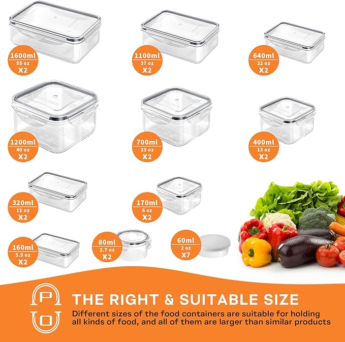 54 PCS Food Storage Containers with Lids Airtight (27 Lids &27 Containers) Leakproof Meal-Prep Kitchen Organization,Reusable Containers for Food Plastic Microwave/Dishwasher Safe with Labels & Pen