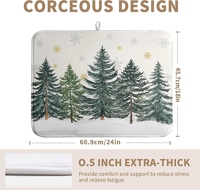 Winter Forest Dish Drying Mat Winter Snowflake Large Kitchen Mats Dish Drying Pad Christmas Tree Absorbent Dish Dryer Mat for Kitchen Countertops Microfiber Drainer Pad Dish Drying Mats (18x24 in)