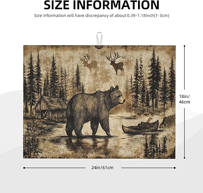 Carbine Bear Dish Drying Mat for Kitchen Counter Microfiber Super Absorbent Non-Slip Dish Drying Pad for Countertops Dishes Utensils Stylish Quick-Dry Machine Washable 18x24 Inch