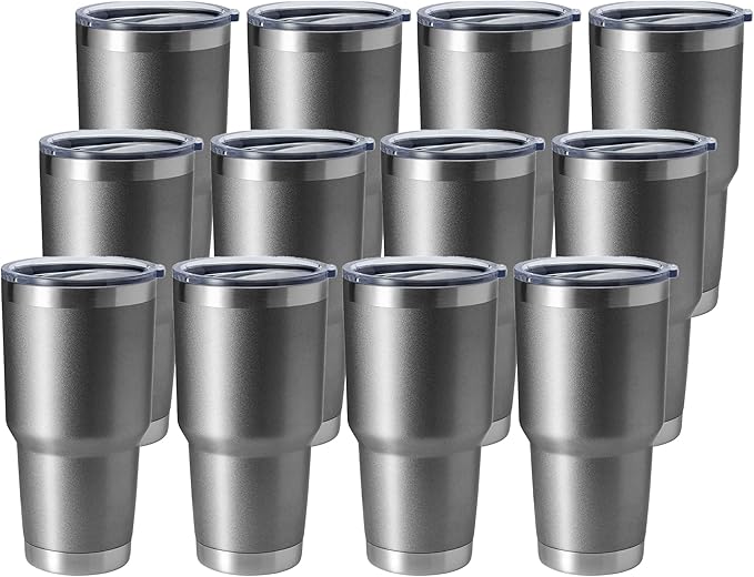 HASLE OUTFITTERS 30oz Stainless Steel Tumbler, Double Wall Vacuum Insulated Travel Mug Tumbler, Durable Insulated Coffee Mug, Gift Box Set (Grey, 12)