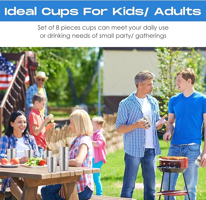 8 Pack Stainless Steel Insulated Cup Metal Tumbler Double Wall Vacuum Water Glasses Camping Reusable Mugs Bbq Home Office Party Coffee(5.9 oz)