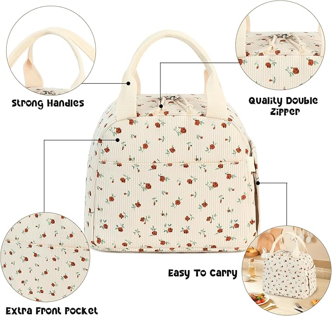 Bluboon Lunch Bag for Women Men Cute Corduroy Lunch Tote Bags Reusable Insulated Lunch Box Large Capacity Reusable Insulated Cooler for Work Picnic or Travel