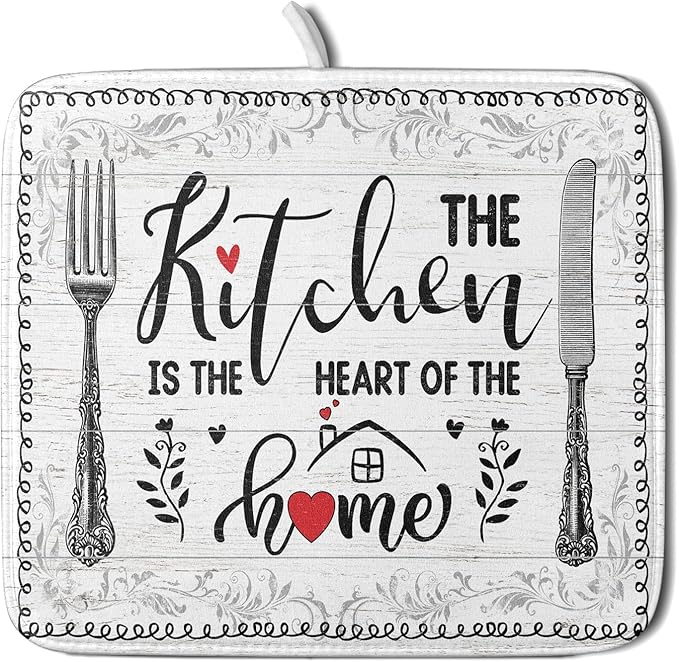 White Kitchen Dish Drying Mat 16x18 Inch Knife Fork Dish Drainer Rack Mats Microfiber Absorbent Protector for Kitchen Countertop Decor