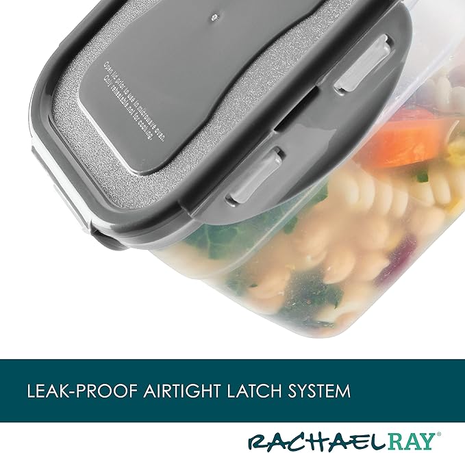 Rachael Ray Leak-Proof Stacking Container Food Storage Bin Set, 30-Piece, Clear with Gray Lids