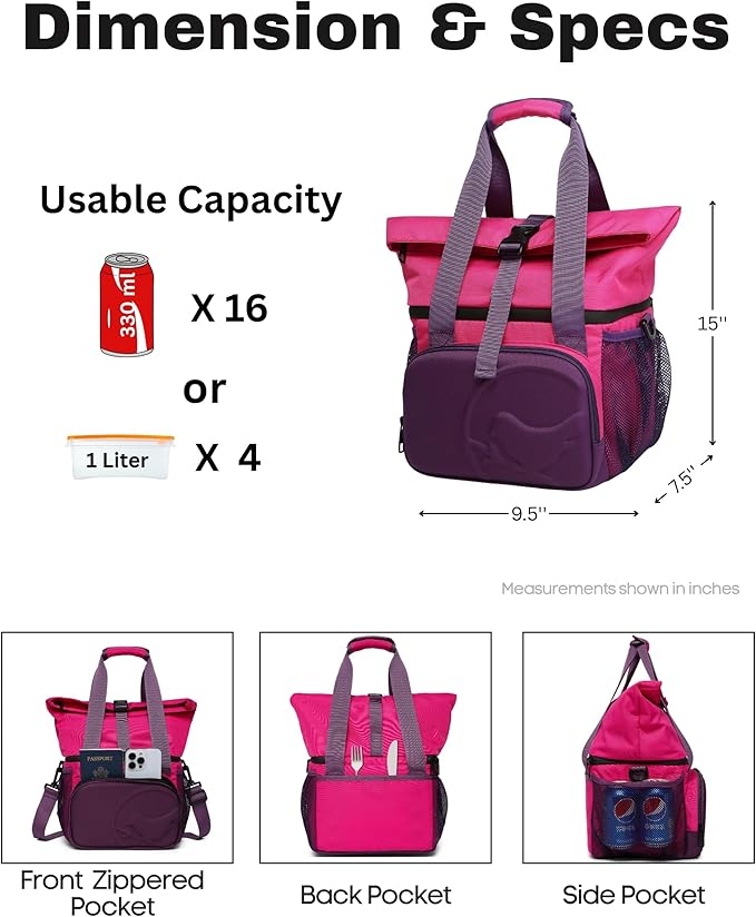 SUNNY BIRD Dual Compartment Lunch Bag Insulated Lunch Box for Women and Men (Purple)