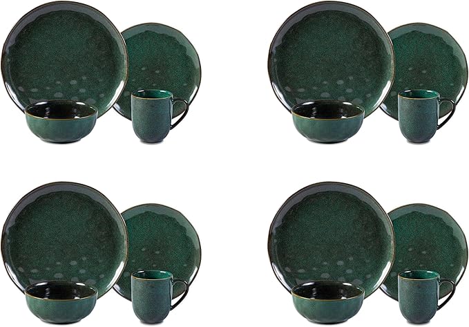 16-Piece Dinnerware Set Service for 4, Plates and Bowls Set, Microwave and Dishwasher Safe,Scratch Resistant, Green