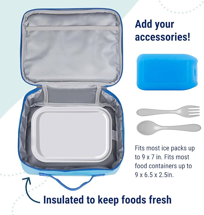 Wildkin Kids Insulated Lunch Box Bag for Boys & Girls, Reusable Kids Lunch Box is Perfect for Elementary, Ideal Size for Packing Hot or Cold Snacks for School & Travel Bento Bags (Sky Blue)