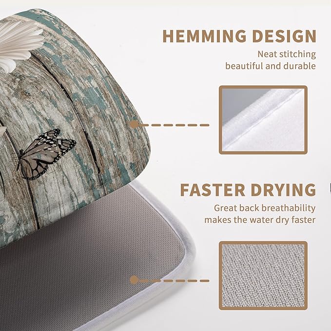 Summer Sunflower Vintage Dish Drying Mats for Kitchen Counter Country Rustic Daisy Farmhouse Kitchen Dishes Dryer Pad Fall Absorbent Dish Mat Microfiber Washable Foldable Reusable Large 18x24 in