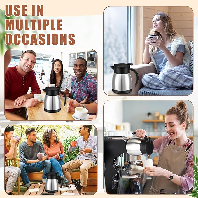 Uiifan 2 Pcs Thermal Coffee Carafe Insulated Stainless Steel Coffee Carafes for Keeping Hot and Cold Double Walled Vacuum Thermal Pot Flask with Brush for Water Milk Tea Home and Office(Silver,17oz)