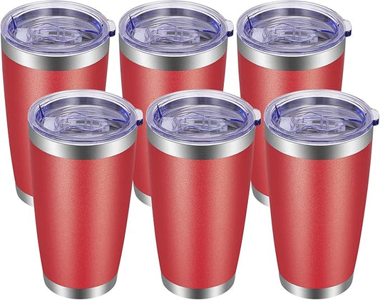 VEGOND 20oz Tumbler with Lid and Straw Stainless Steel Tumbler Cup Bulk Vacuum Insulated Double Wall Travel Coffee Mug Powder Coated Coffee Cup(Powder Red 6 Pack