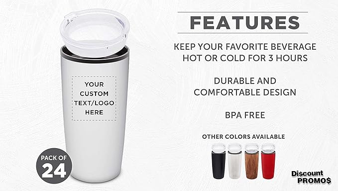 Custom Plastic Tumblers 20 oz. Set of 24, Personalized Bulk Pack - With lids, Ice Coffee Tumbler, To Go Cup, Insulated - White