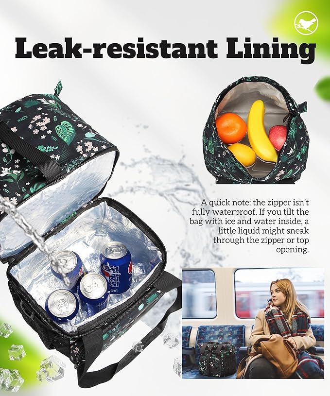 SUNNY BIRD Dual Compartment Lunch Bag Insulated Lunch Box for Women and Men (FloralFoliage 01)