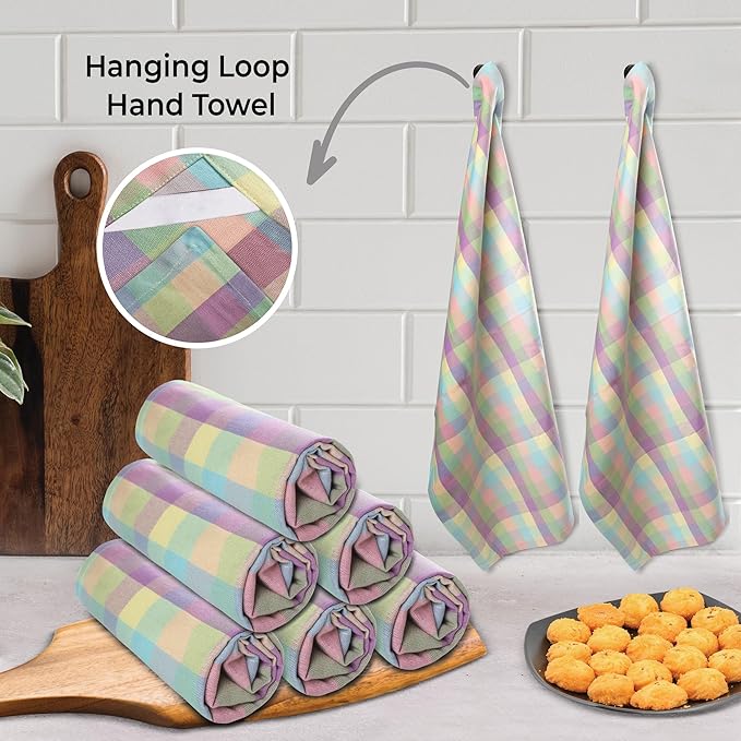 Urban Villa Kitchen Towels Set of 6 Buffalo Checks Easter Kitchen Towels Size 20”X30” Inches 100% Cotton Highly Absorbent KitchenTowels Premium Quality Ultra Soft Mitered Corners KitchenTowels