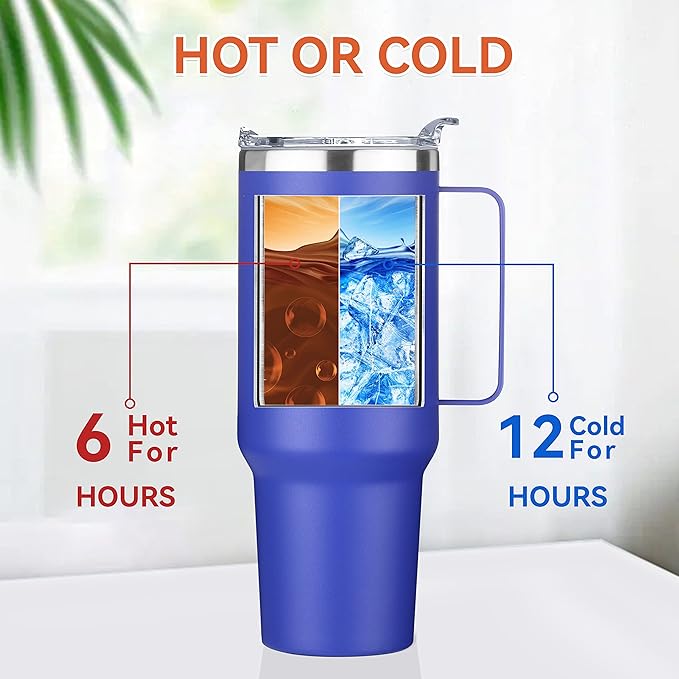 HASLE OUTFITTERS 40 oz Stainless Steel Tumbler with Handle, Vacuum Insulated Tumblers Bulk, Reusable Double Wall Travel Coffee Mug, Durable Powder Coated Water Bottle(Dark Blue, 1)