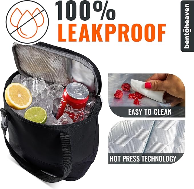 Bentoheaven Insulated Lunch Tote for Work - Durable Materials, Variable Strap/Handle, Wide Opening - Cooler Lunch Bag for Women & Men - Fits all major Bento Lunch Boxes and Other Containers (Black)