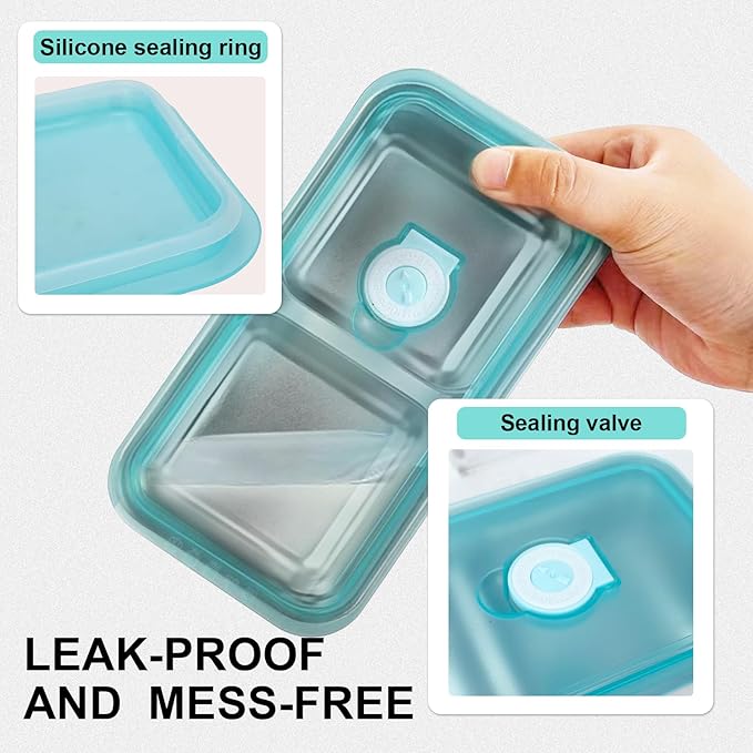 2 Pack Stainless Steel Snack Containers, Reusable Grab and Go Snack Containers with Leakproof Lids, 2 Compartment Food Lunch Meal Container Prep for Travel, Outdoor Camping(Dishwasher Safe)
