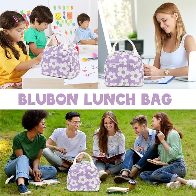 Bluboon Lunch Bag for Women Men Cute Corduroy Lunch Tote Bags Reusable Insulated Lunch Box Large Capacity Reusable Insulated Cooler for Work Picnic or Travel