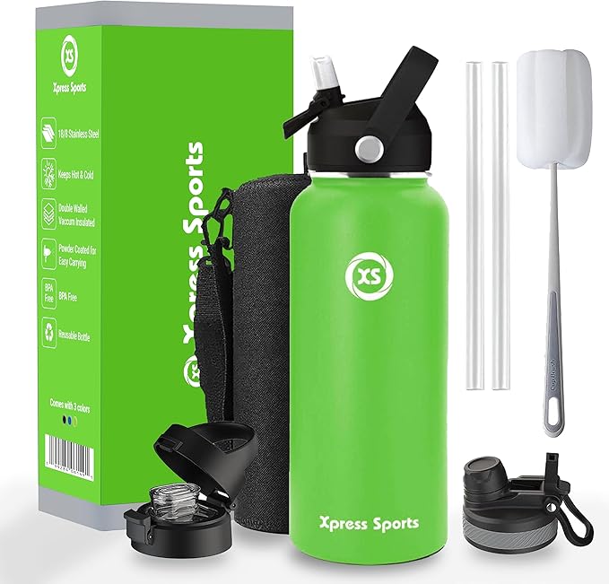 32oz Insulated Water Bottle with Straw & Handle- 24hr Cold/12hr Hot, Leakproof Stainless Steel Metal Bottle for Gym, Travel & Sports