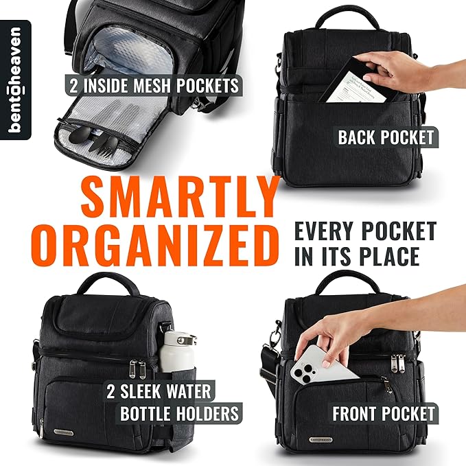 Bentoheaven Lunch Bag & Lunch Box for Men and Women - Premium Materials, Extra Large Capacity (24 Cans) Double Deck - Leakproof Insulated Soft Large Adult Lunch Cooler Bag for Work, Travel (15L,Gray)