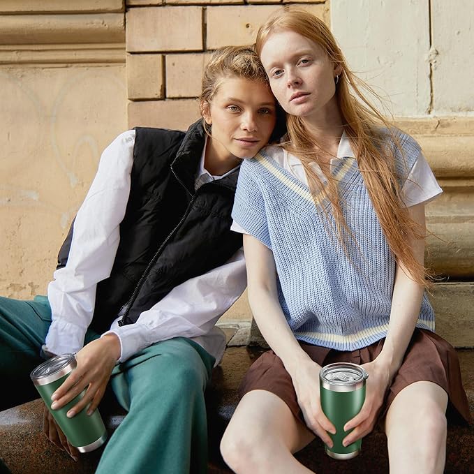 20 oz Tumbler with Lid Stainless Steel Insulated Tumblers Bulk Double Wall Vacuum Cups Powder Coated Travel Mug Keep Drinks Cold and Hot, Dark Green, 4 Pack