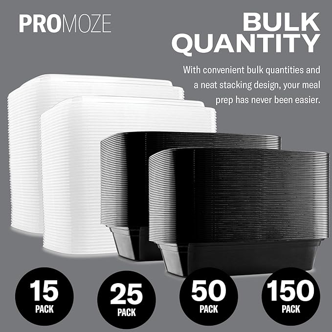 50-Pack Reusable Meal Prep Containers Microwave Safe Food Storage Containers with Lids, 28 oz - 1 Compartment Take Out Disposable Plastic Bento Lunch Box To Go, BPA Free - Dishwasher & Freezer Safe