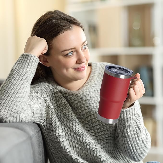 20oz Tumbler with Lid, Stainless Steel Tumbler with Handle, Metal Insulated Travel Coffee Mug with Handle, Double Wall Vacuum Spill Proof Tumbler Cup, Red 1 Pack