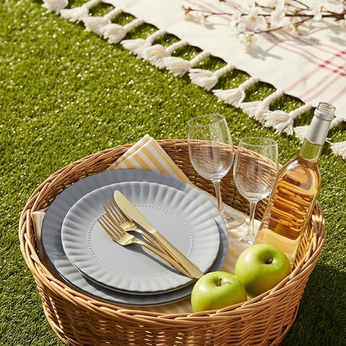 TP 10.5 inch Melamine Dinner Plates Set of 6, Lightweight Serving Round Salad Appetizer Plate for 6, Dessert Dishes for Indoors and Outdoors, Grey