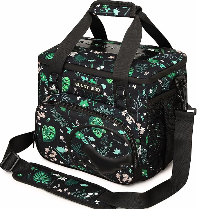 SUNNY BIRD 12L Large Insulated Lunch Bag, Leakproof and Foldable Lunch Cooler Box for Women Adult and Men, Fits 18 Cans (Floral & Foliage)
