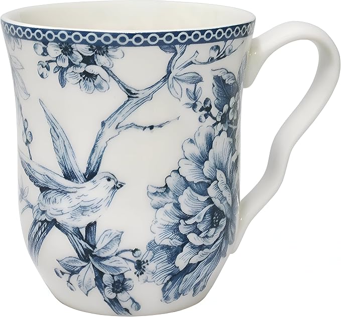 222 Fifth Adelaide 16-Piece Square Floral Dinnerware Set – Service for 4, Blue & White Porcelain Plates & Bowls, for Everyday Dining & Entertainment, Microwave & Dishwasher Safe, Chip Resistant