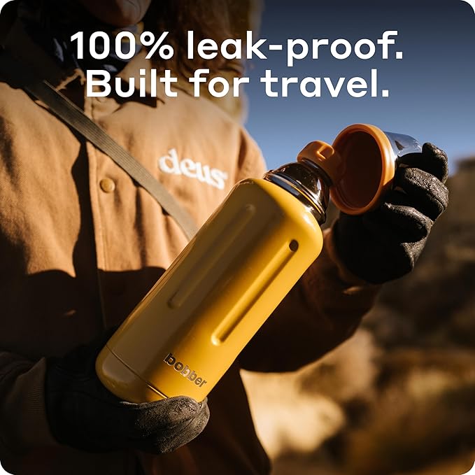 Bobber - 34 oz Vacuum Insulated Stainless Steel Water Bottle with Cup Lid - Dishwasher Safe - Keeps Drinks Hot for 48 Hours and Cold for 72 Hours - Triple Walled Thermo Flask (Ginger Tonic)