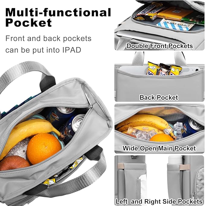 AIJIEKE Insulated Lunch Bag for Men Women, Lunch Box, Lunch Tote for Work, Large Leak Proof Cooler Bag with Removable Strap, Reusable Adult Lunchbag, Picnic, Office, Beach, Grey
