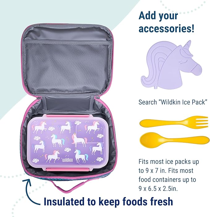 Wildkin Kids Insulated Lunch Box – Durable and Reusable for School & Travel - Mermaid Scales