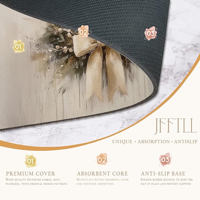 Christmas Wreath Dish Drying Mat, Vintage Winter Xmas Holiday Absorbent Dish Drainer Reusable Washable Drying Mat Pad for Kitchen Counter, Farmhouse Christmas Decor, 12×15 Inch