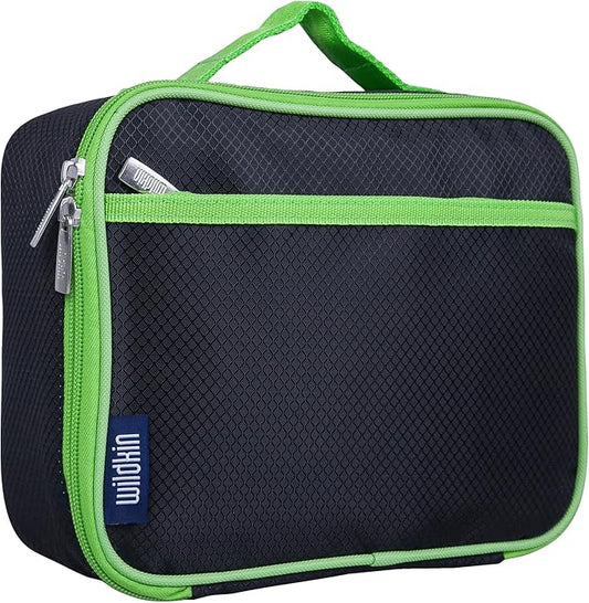 Wildkin Kids Insulated Lunch Box – Durable and Reusable for School & Travel - Rip-Stop Black/Green
