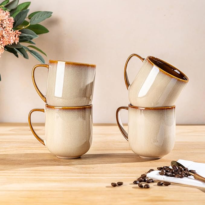 LERATIO Ceramic Dinnerware Sets for 4,16-Piece Reactive Glaze Plates and Bowls Set with Mugs,Highly Chip and Crack Resistant | Dishwasher,Microwave & Oven Safe Dishes set-Kahki