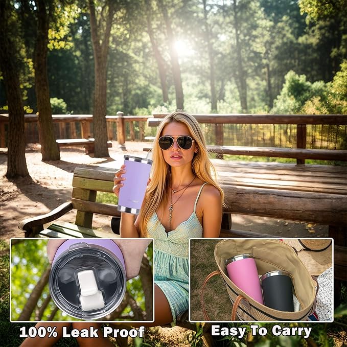 20 oz Stainless Steel Vacuum Insulated Tumbler with Lid,Durable Travel Coffee Mugs Cups,Dishwasher Safe, Spill Proof,Grils Women men Friends Tumblers,Easy Cleaning (Granular Purple, 20 oz)