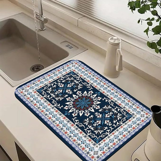 Boho Geometric Rug Dish Drying Mats Super Absorbent Dish Drainer Rack Pad Non-Slip Drying Mat for Kitchen Counter, 24"x16"