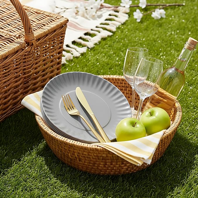 TP Melamine Plates Set of 8, 8-Inch Lightweight Reusable Plates for Picnic, Party, BBQ & Camping, Dishwasher Safe Tableware for Salads, Appetizers & Desserts, Grey