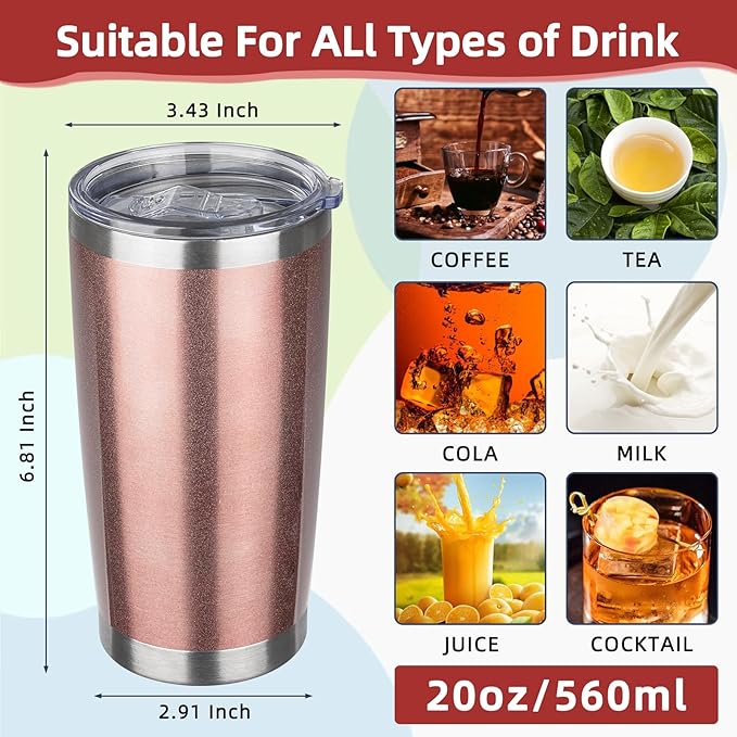 20oz Tumbler with Lid Stainless Steel Insulated Tumblers Travel Coffee Tumbler Bulk Double Wall Vacuum Insulated Water Cup Christmas Gifts for Women Men Her Him Home Office (Rose Gold, 1pack)