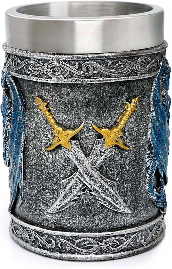 alikiki Medieval Large Beer Tankard Blue Dragon DnD Game Mug of Throne Stainless Coffee Cup Dungeons and Dragons Gifts for Men Women Dragon Collector Themed Party Decorations 21oz