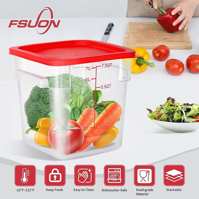 4 Pack Clear Food Storage Containers with Lids and Handles Polycarbonate Square Commercial Food Containers, NSF (8Qt)