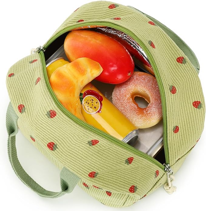 Bluboon Lunch Bag for Women Men Cute Corduroy Lunch Tote Bags Reusable Insulated Lunch Box Large Capacity Reusable Insulated Cooler for Work Picnic or Travel