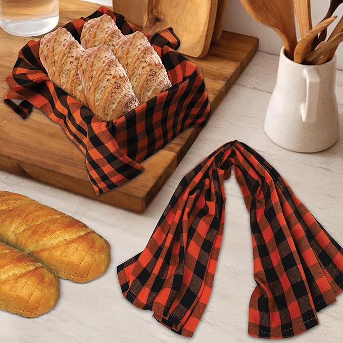 Urban Villa Halloween Kitchen Towels Set of 6 Dish Towels Size 20''x30'' Buffalo Checks Orange/Black 100% Cotton Highly Absorbent Quick Drying Dish Cloths & Dish Towels with Hanging Loop Tea Towels