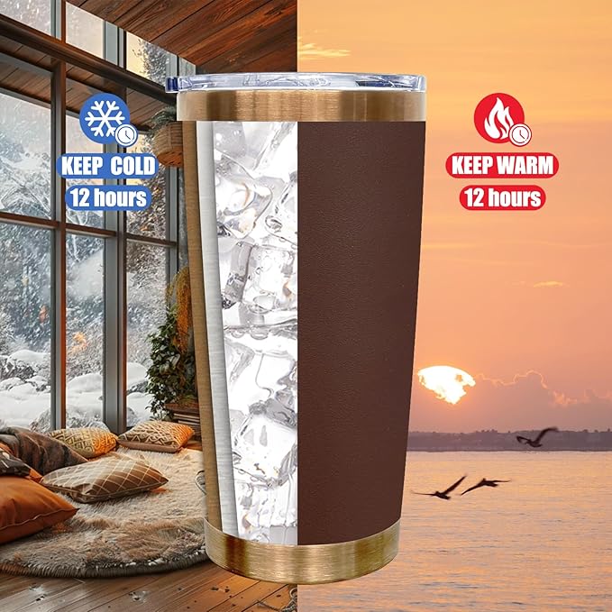 20 oz Tumbler Stainless Steel Tumbler with Lid and Straw, Double Wall Vacuum Insulated Travel Coffee Mug for Laser Engrave, Powder Coated Cup for Hot and Cold Drinks (Brown,1 pack)