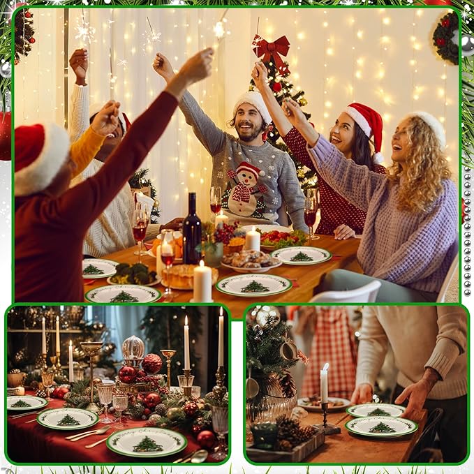 6 Pcs Christmas Dinner Plates Xmas Tree Melamine Dinnerware Green Plates Xmas Wreath Dishes Holiday Tableware for Dessert Salad Appetizer Birthday Party(Christmas Tree,10 Inches)