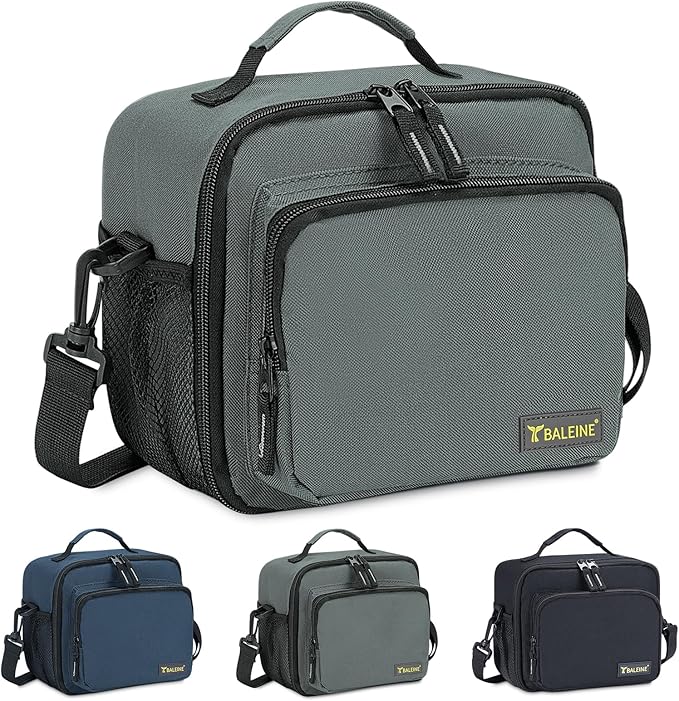 BALEINE Insulated Lunch Bag for Men Women, Leakproof Cooler Bag with Adjustable Shoulder Strap for Work Picnic, Lunch Box for Women Men (Small, Grey)