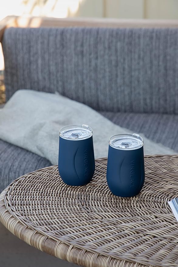 Vinglacé Stainless Steel Stemless Wine Glass- Insulated Wine Tumbler with Glass Insert and Sip Lid, 10 oz, Navy