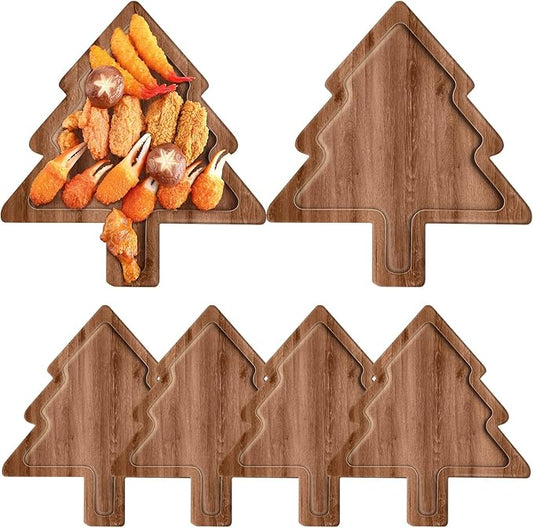 6 Pcs Christmas Appetizer Platter 12 Inch Christmas Cutting Board Acacia Serving Trays Wood Charcuterie Board Tray Snack Dessert Candy Dish Plate for Kitchen Gifts(Christmas Tree)